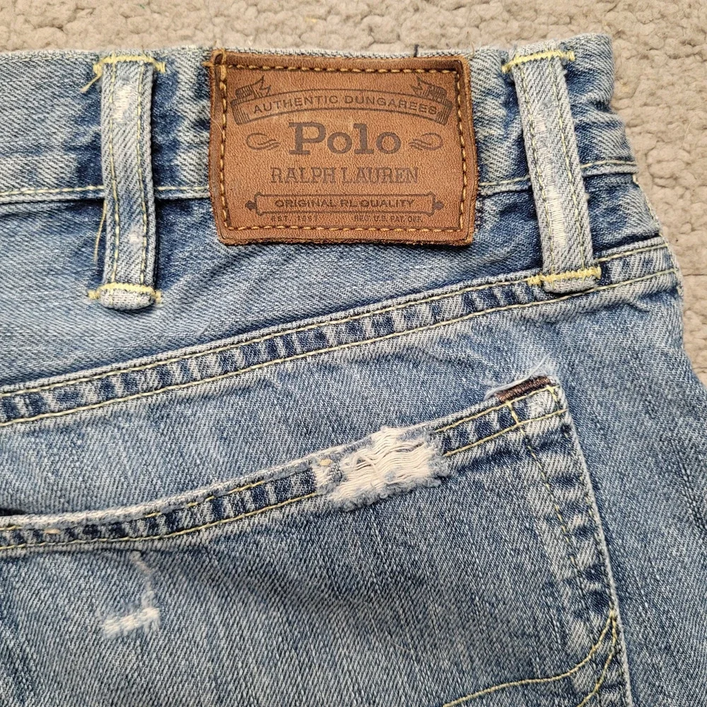 Polo Ralph Lauren Jeans 38x30 Blue Thompson Relaxed Straight Leg‎ Distressed